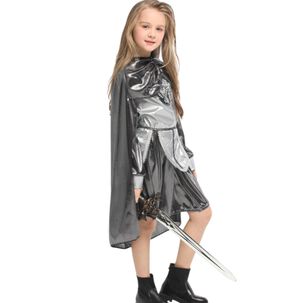 Disfraz Medieval De Guerrera Para Niña Chile - Traje Plateado Con Capa Ideal Para Fiesta Y Halloween Nacional