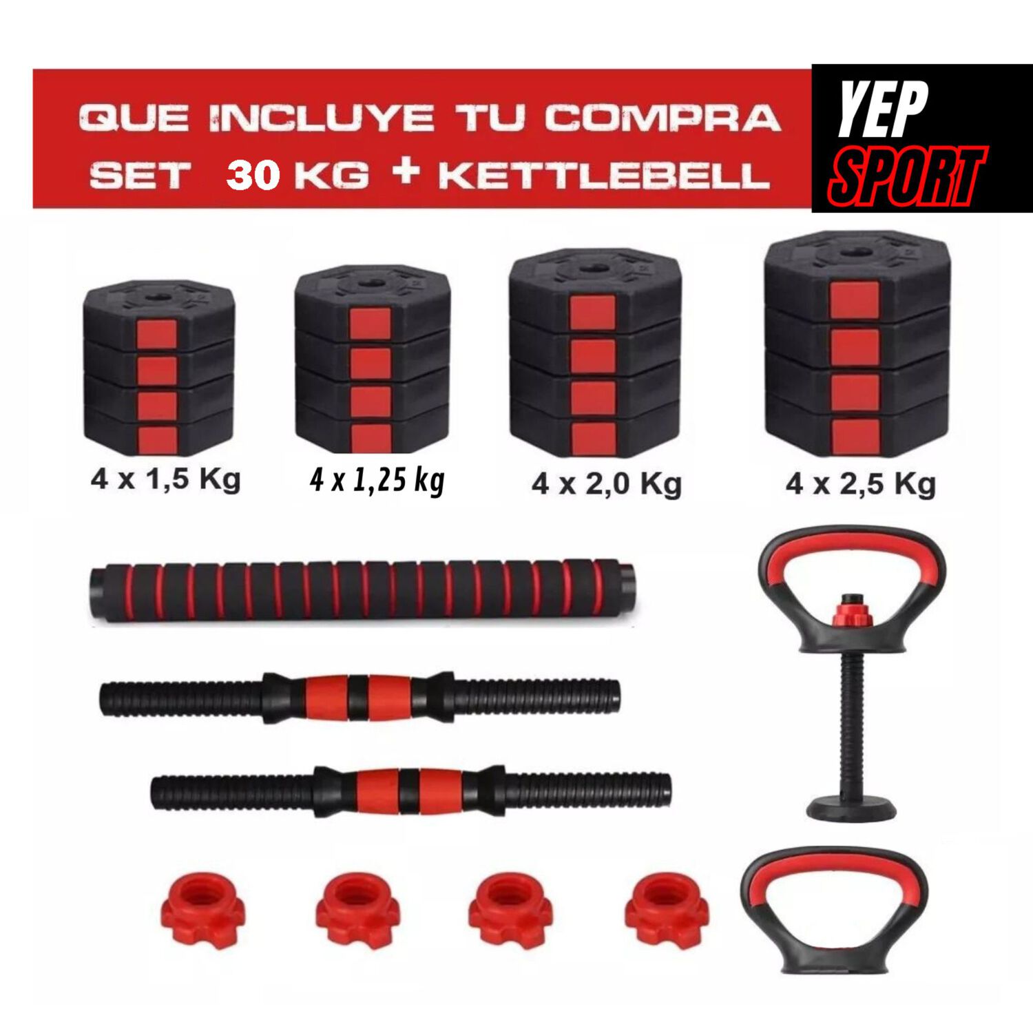 Set Mancuernas Barra Rusa Ajustables 30 Kg 3 En 1 image number 2.0