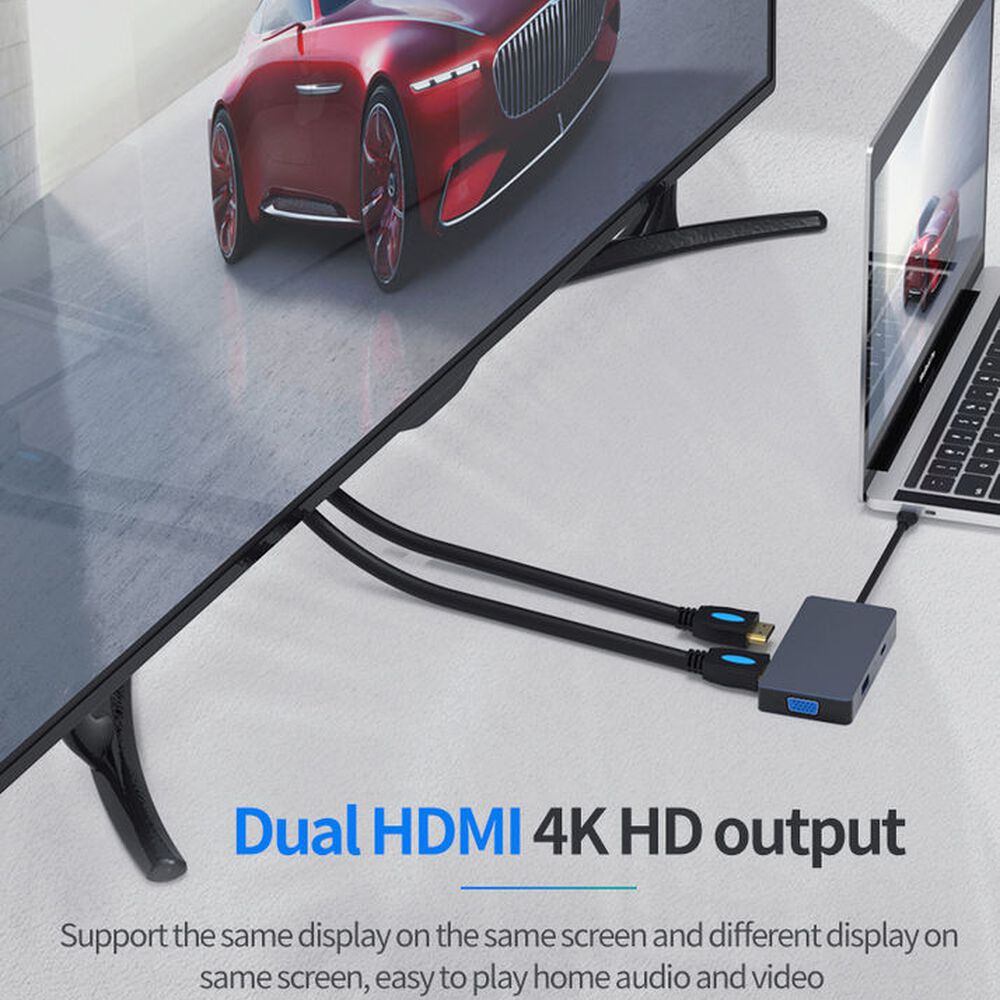 Hub Adaptador Type-c (5en1) 4k Hdmi X2/ Vga/ Type-c/ Usb 3.0 image number 4.0