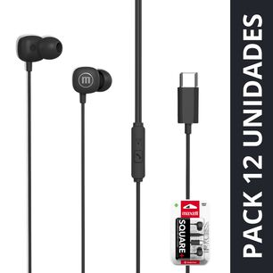 Pack 12 Aud&iacute;fonos Maxell Tipo C Square Negro