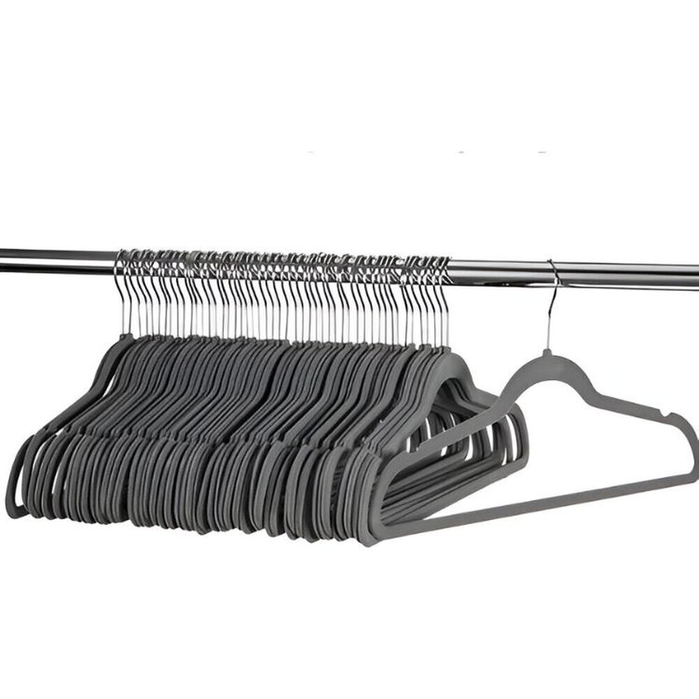 Pack 50 Colgadores Ganchos Ropa Negro Antideslizante Flocado image number 1.0