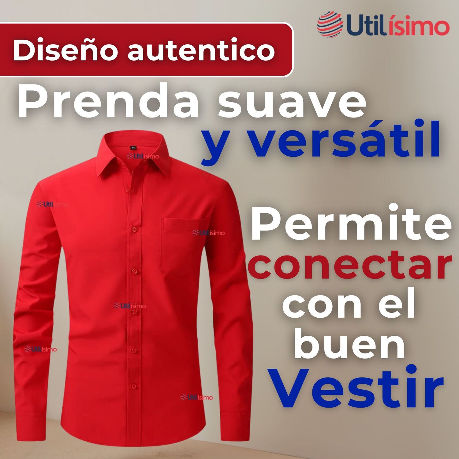 Camisa Casual De Vestir Manga Larga Cuello Americano 100% Algod&oacute;n Rojo image number 5.0