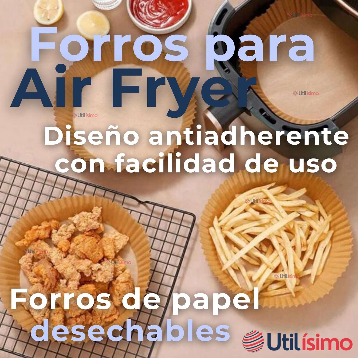 Freidora De Aire Premium 5 Litros 1350w+kit De 100 Forros De Papel Desechable image number 6.0