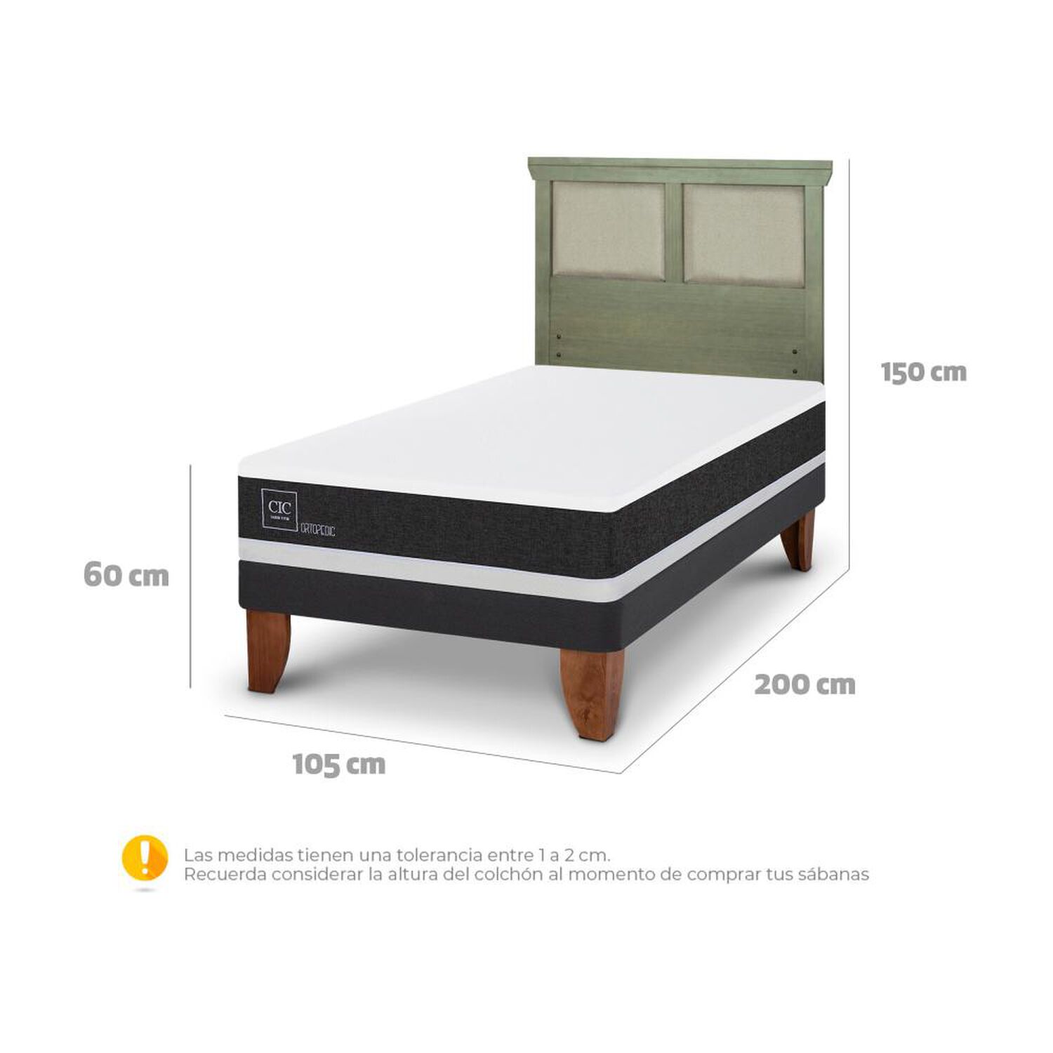 Cama Europea Cic Ortopedic / 1.5 Plazas / Base Normal + Respaldo image number 6.0
