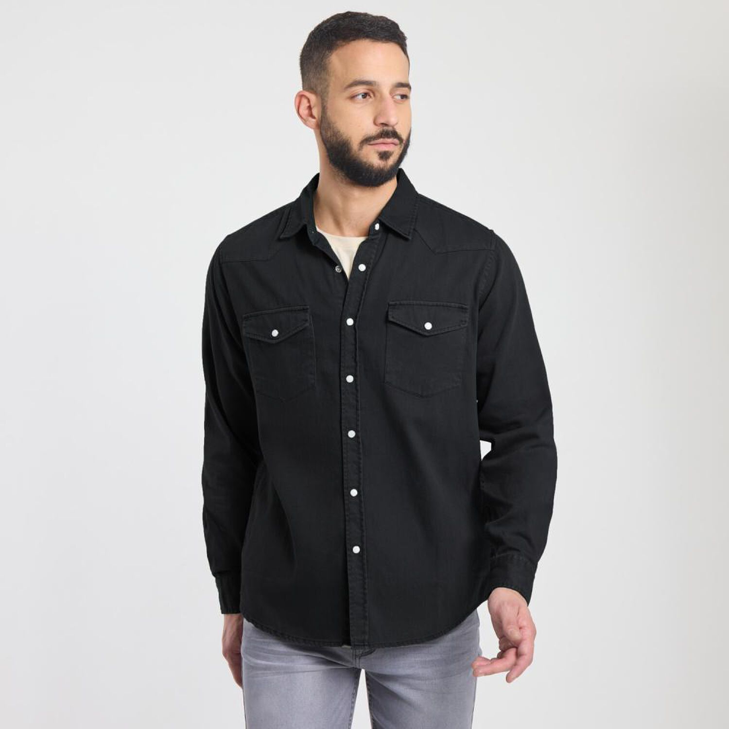 Camisa Liso Slim Manga Larga Hombre Az Black image number 0.0