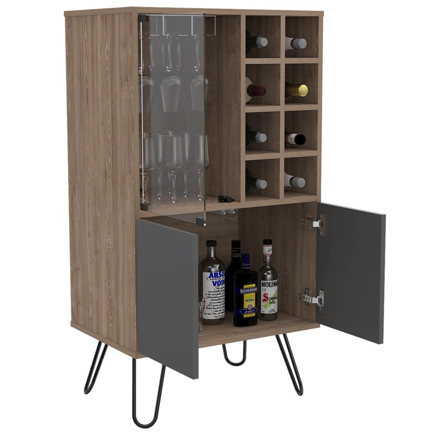 Rack Tv 55" + Bar 3 Puertas + Mesa Centro Vassel - Miel / Plomo Tuhome image number 3.0