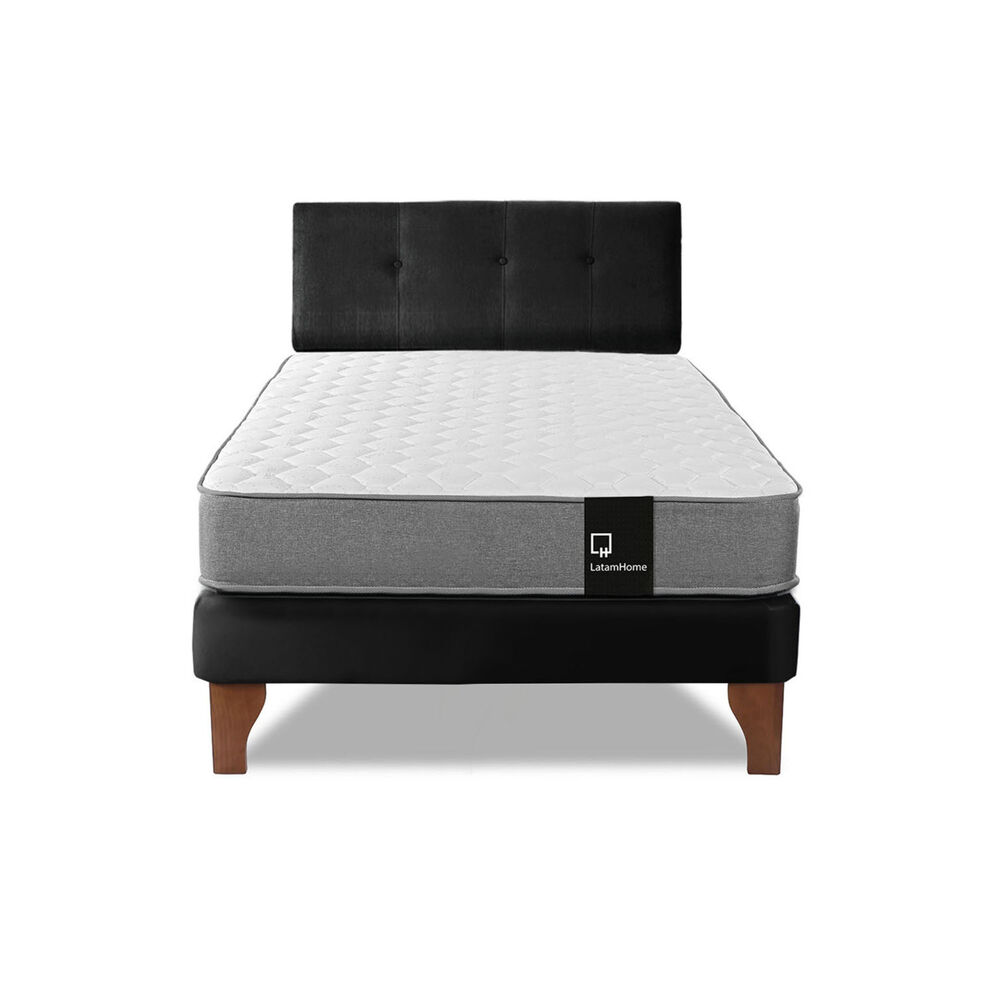 Cama Europea Zen Best 1.5 Plaza Tela Velvet Negro + Respaldo image number 2.0