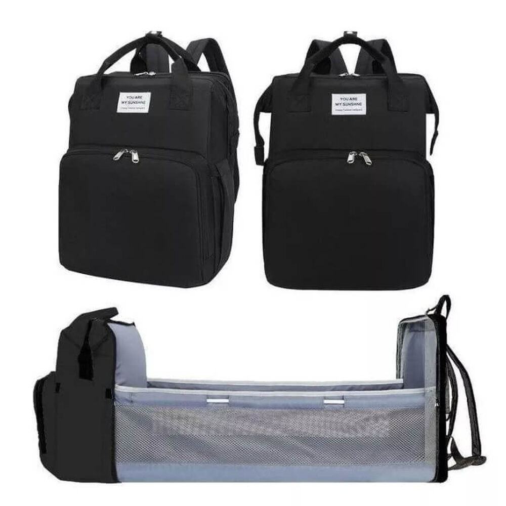 Mochila 3 En 1 Pañalera Cuna Y Mudador Portátil Para Bebés Color Negro image number 1.0