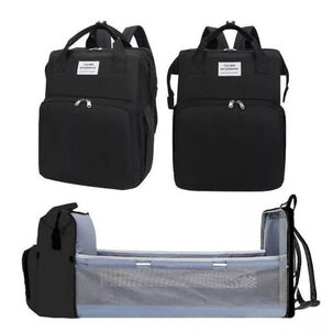 Mochila 3 En 1 Pañalera Cuna Y Mudador Portátil Para Bebés Color Negro Mochila 3 En 1 Pañalera Cuna Y Mudador Portátil Para Bebés Color Negro