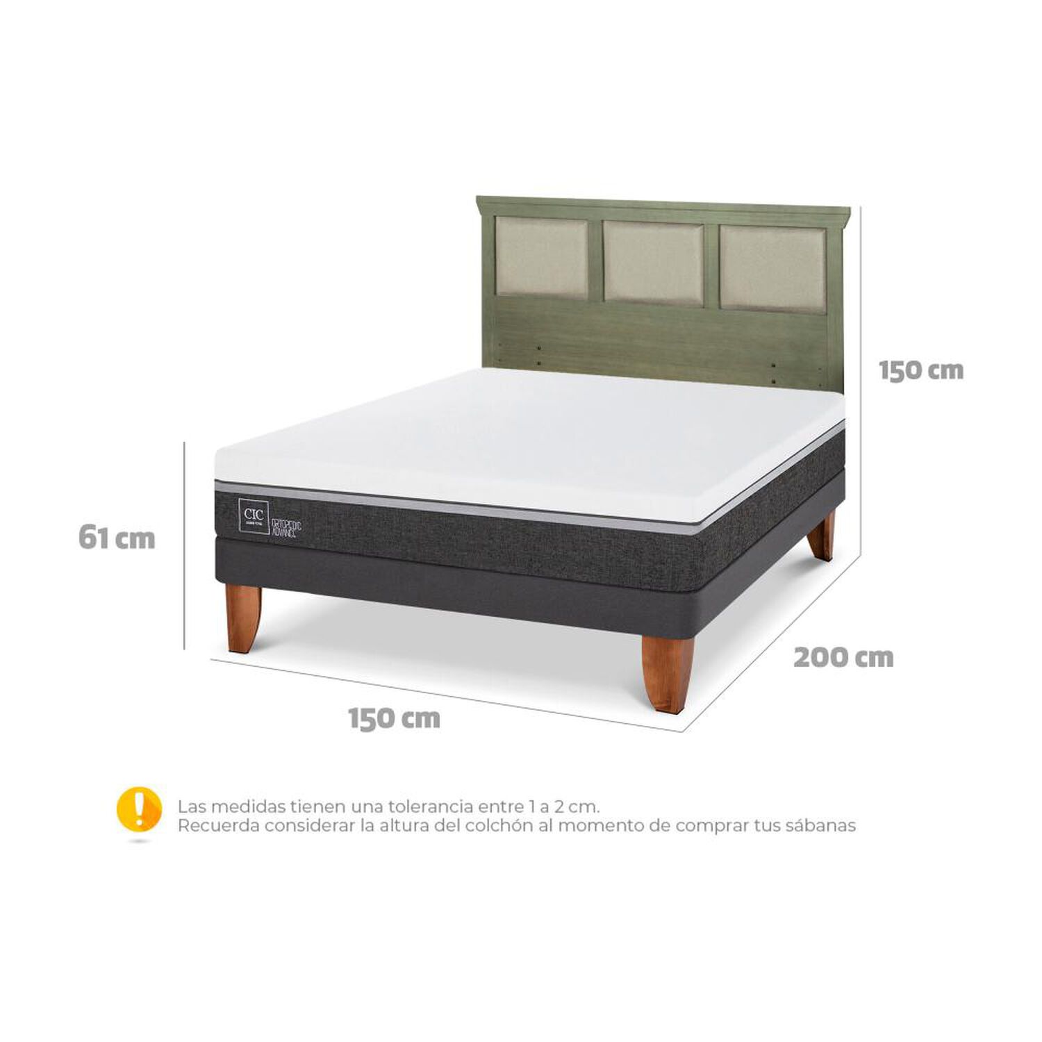 Cama Europea Cic Ortopedic Advance / 2 Plazas / Base Normal + Respaldo image number 6.0