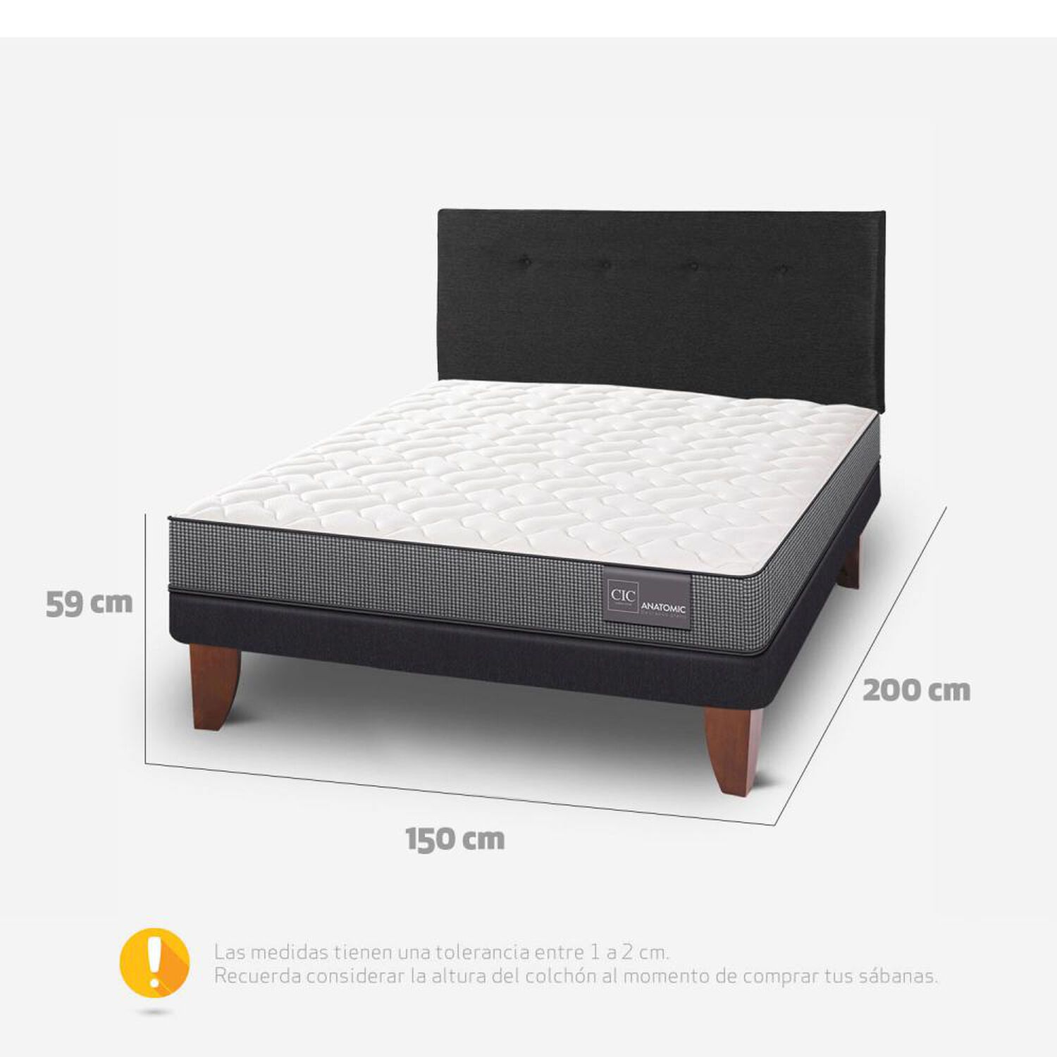 Cama Europea Cic Anatomic / 2 Plazas / Base Normal + Respaldo image number 4.0