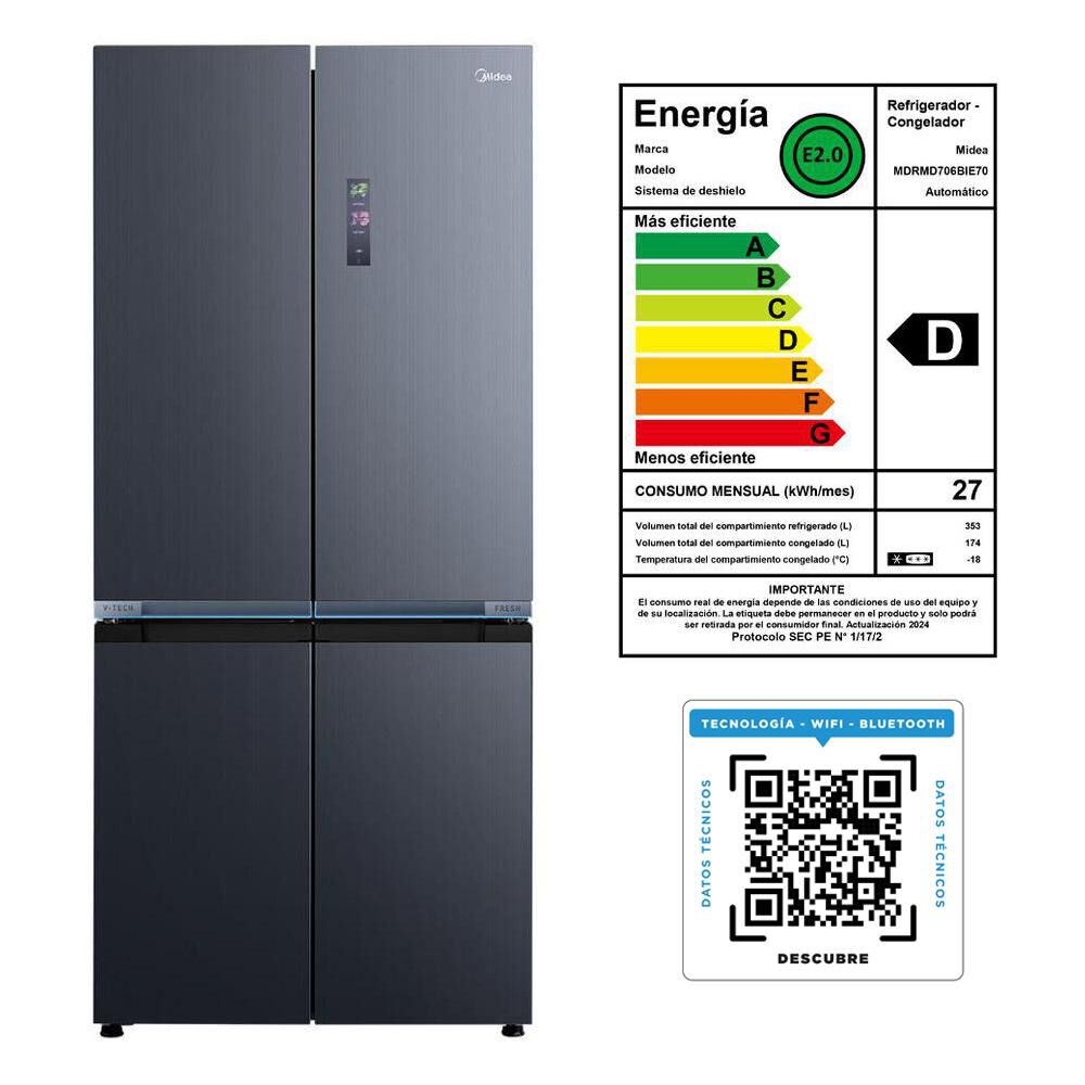 Refrigerador PERFECT FIT Side by Side Midea MDRMD706BIE70 / No Frost / 527 Litros / D image number 7.0