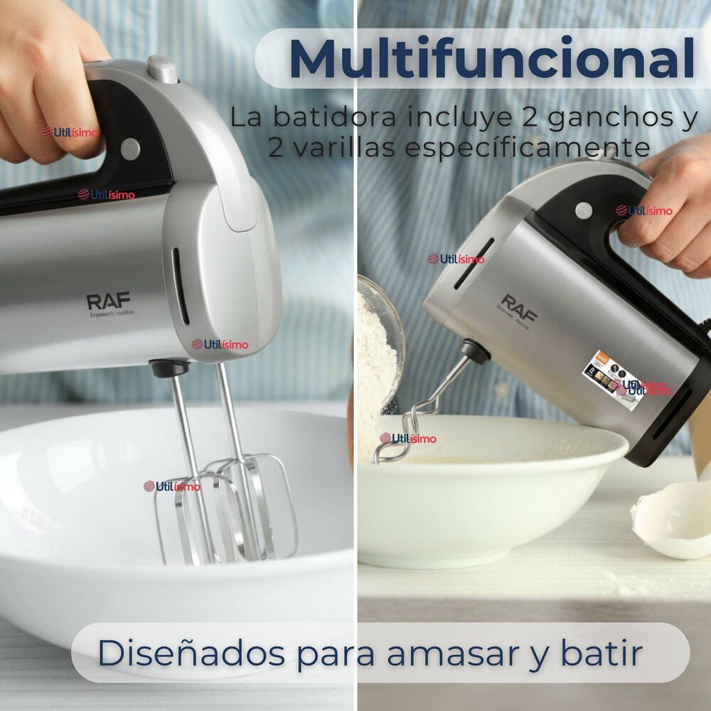 Batidora Electrica 5 Velocidades De Mano Raf Acero Inoxidable Mutifuncional image number 6.0
