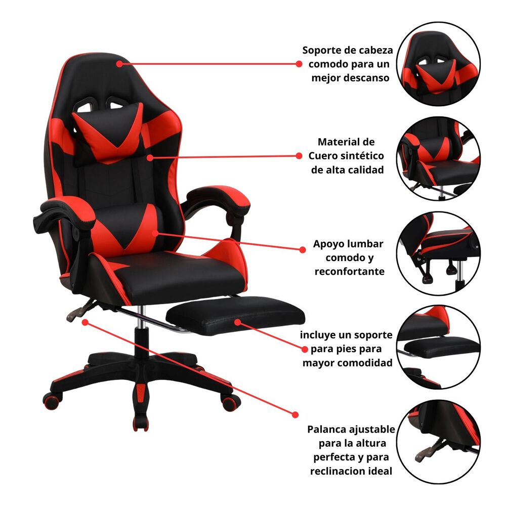 Silla Gamer Rocket Rojo Negro image number 2.0
