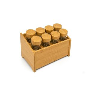 Organizador Especias Bamb&uacute; 8 Frascos Vidrio Tapa Bamb&uacute; Cocina