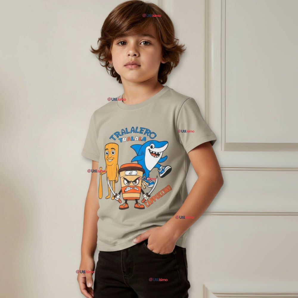 Polera Brainrots 100% Algodón Manga Corta Niño Tralalero Beige image number 0.0