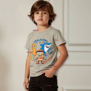 Polera Brainrots 100% Algodón Manga Corta Niño Tralalero Beige