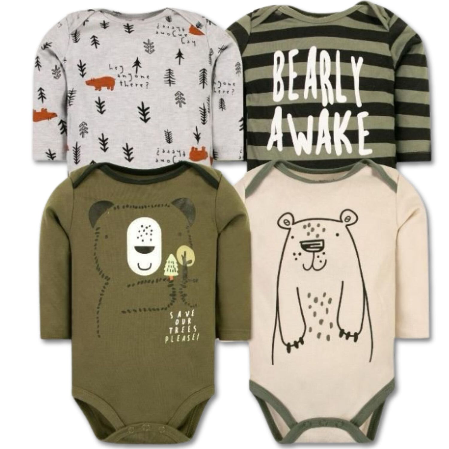 Pack 4 Bodys Ni&ntilde;o Manga Larga Tedmimak 100% Algod&oacute;n Big Bear image number 0.0
