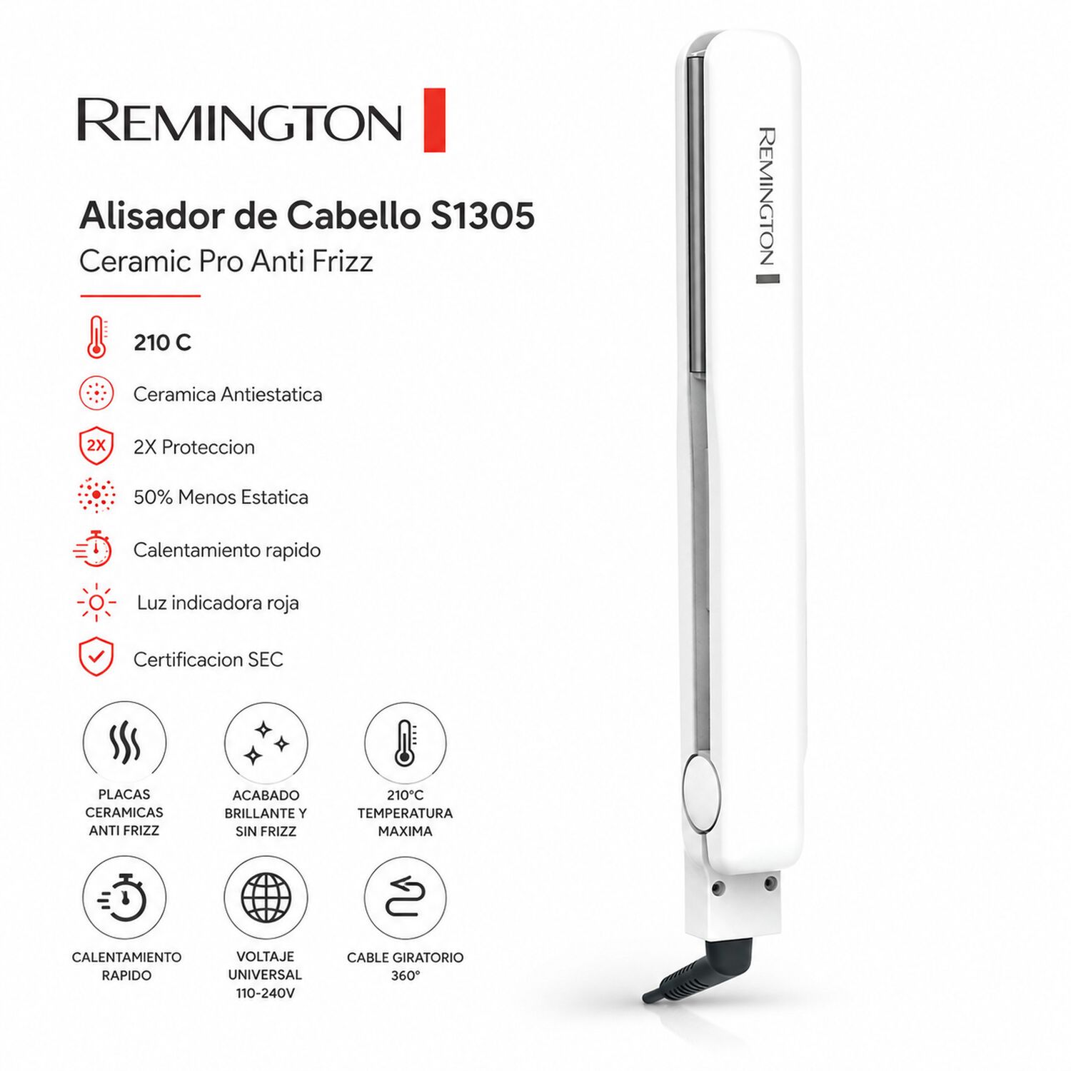 Alisador De Cabello Remington S1305 Ceramic Pro Anti Frizz image number 10.0