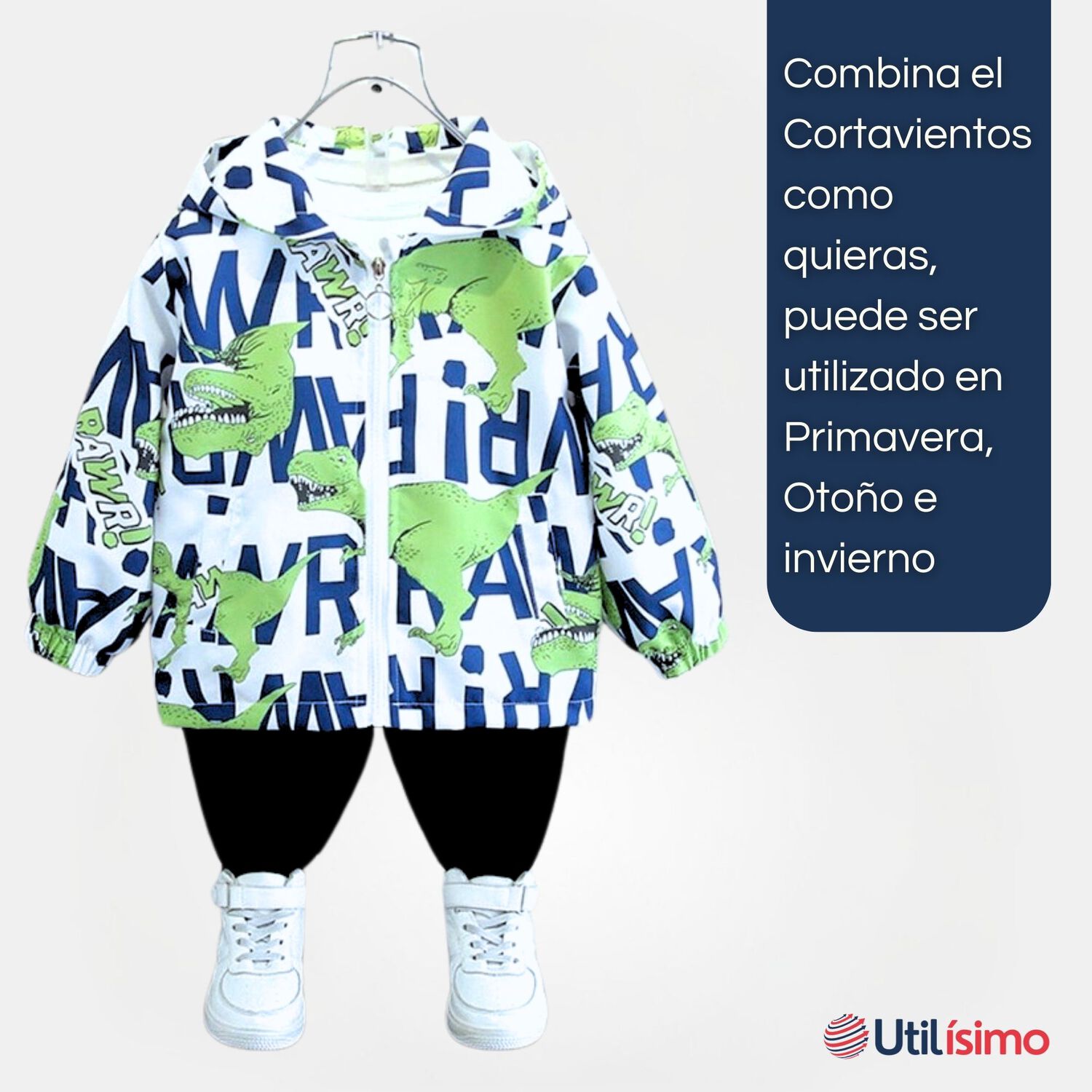 Cortaviento Impermeable Chaqueta Estampado Ni&ntilde;o Y Beb&eacute; Rawr Dinosaur image number 4.0