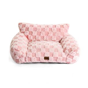 Cama Sof&aacute; Para Perros Y Gatos Dise&ntilde;o Cuadros Rosa Lavable Talla M