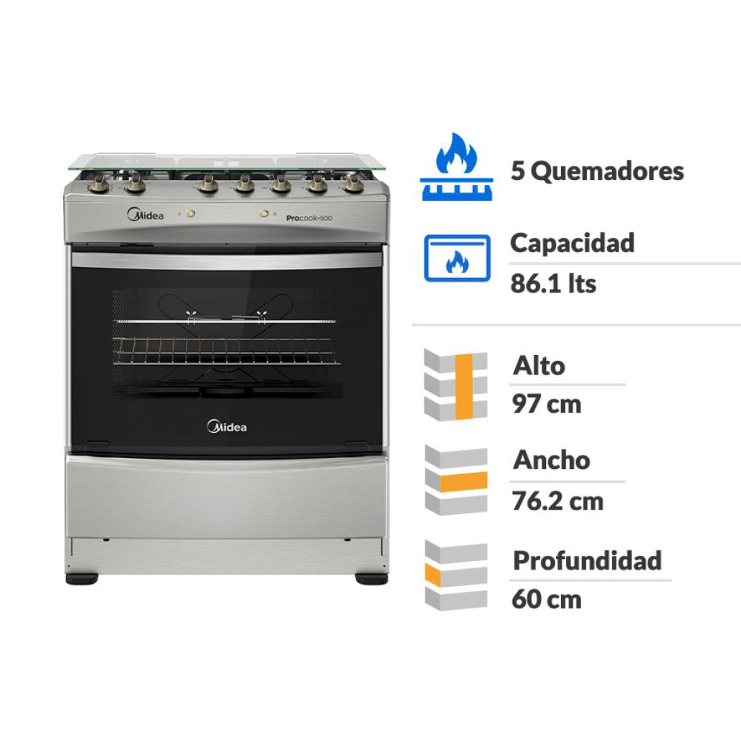 Cocina A Gas Midea MCG-5QPI30NS / 5 Quemadores image number 1.0