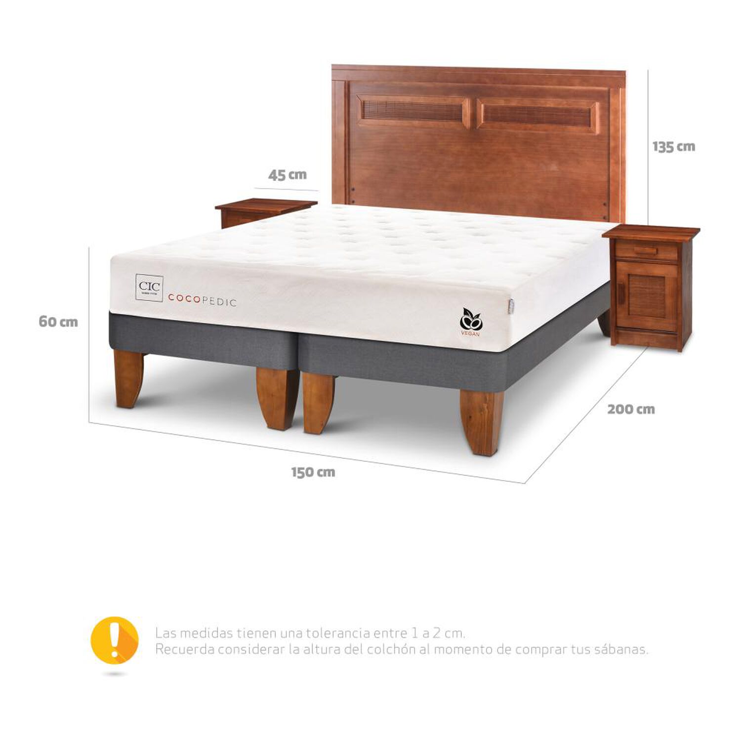 Cama Europea Cic Cocopedic / 2 Plazas / Base Dividida + Set De Maderas image number 4.0