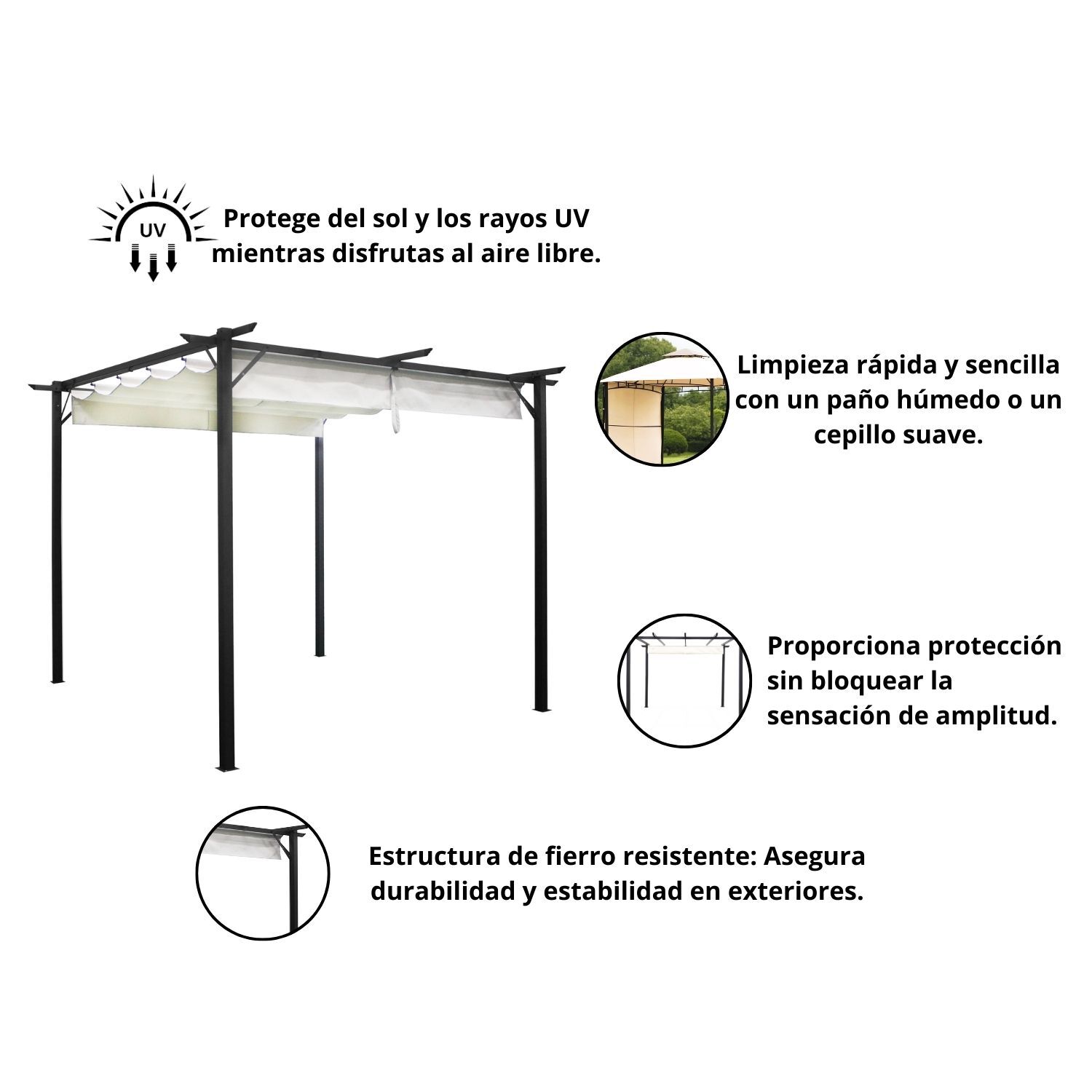 P&eacute;rgola Cavancha Con Tela Retr&aacute;ctil 3x3mt Marfil image number 3.0