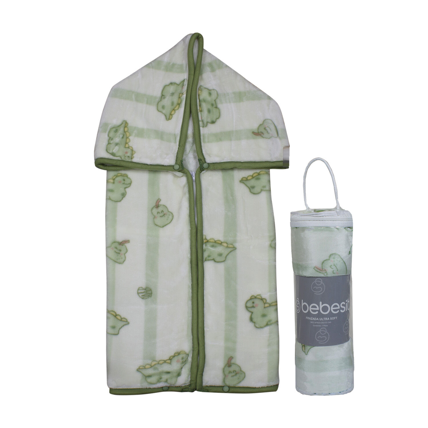 Saco Con Broche Ultra Soft Dino 80x110cm Verde Bebesit image number 1.0