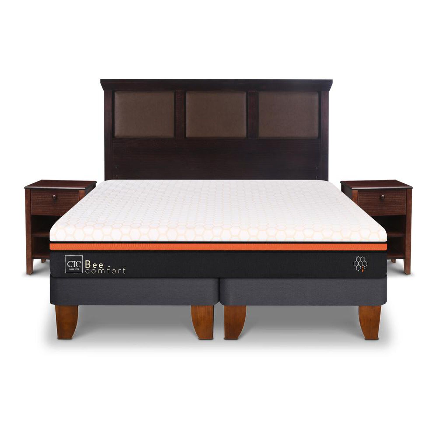 Cama Europea Cic Bee Comfort / 2 Plazas / Base Dividida + Set De Maderas image number 0.0
