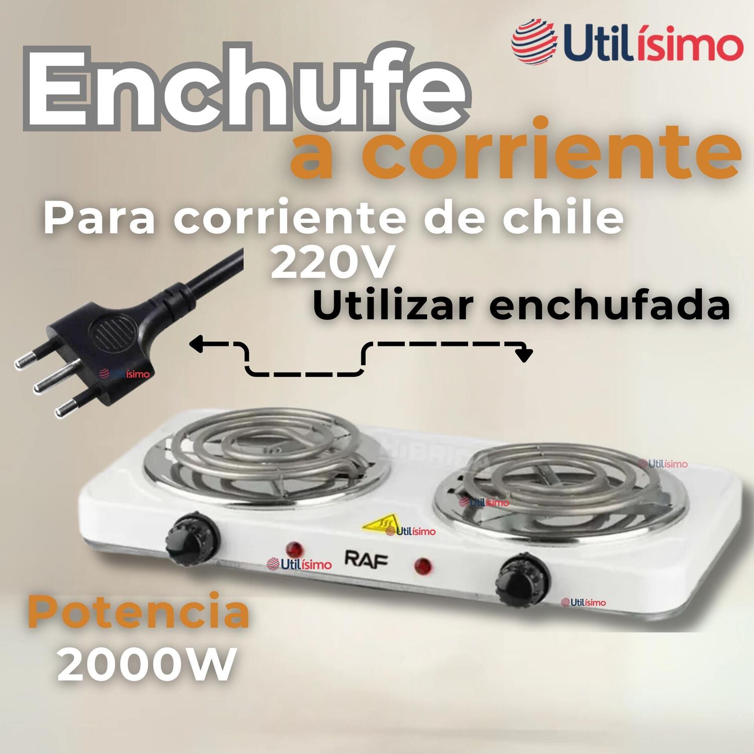 Cocina El&eacute;ctrica 2 Platos 2000w Cocinilla Port&aacute;til Blanco image number 7.0