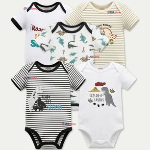 Pack 5 Bodys Manga Corta 100% Algod&oacute;n Tedmimak Ni&ntilde;o Dino Explorer