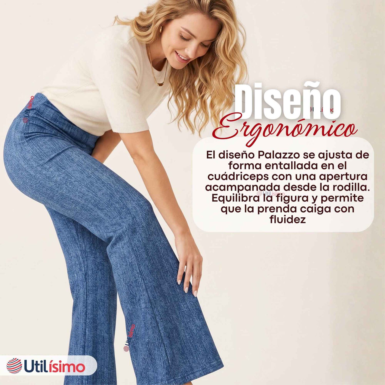 Calza Pantal&oacute;n Polar Con Chiporro Palazzo Mujer Elasticada T&eacute;rmica Azul Jeans image number 7.0
