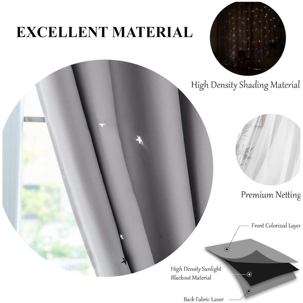 Cortinas Blackout Con Agujero Estrella Y Visillo Integrado - Gris image number 3.0