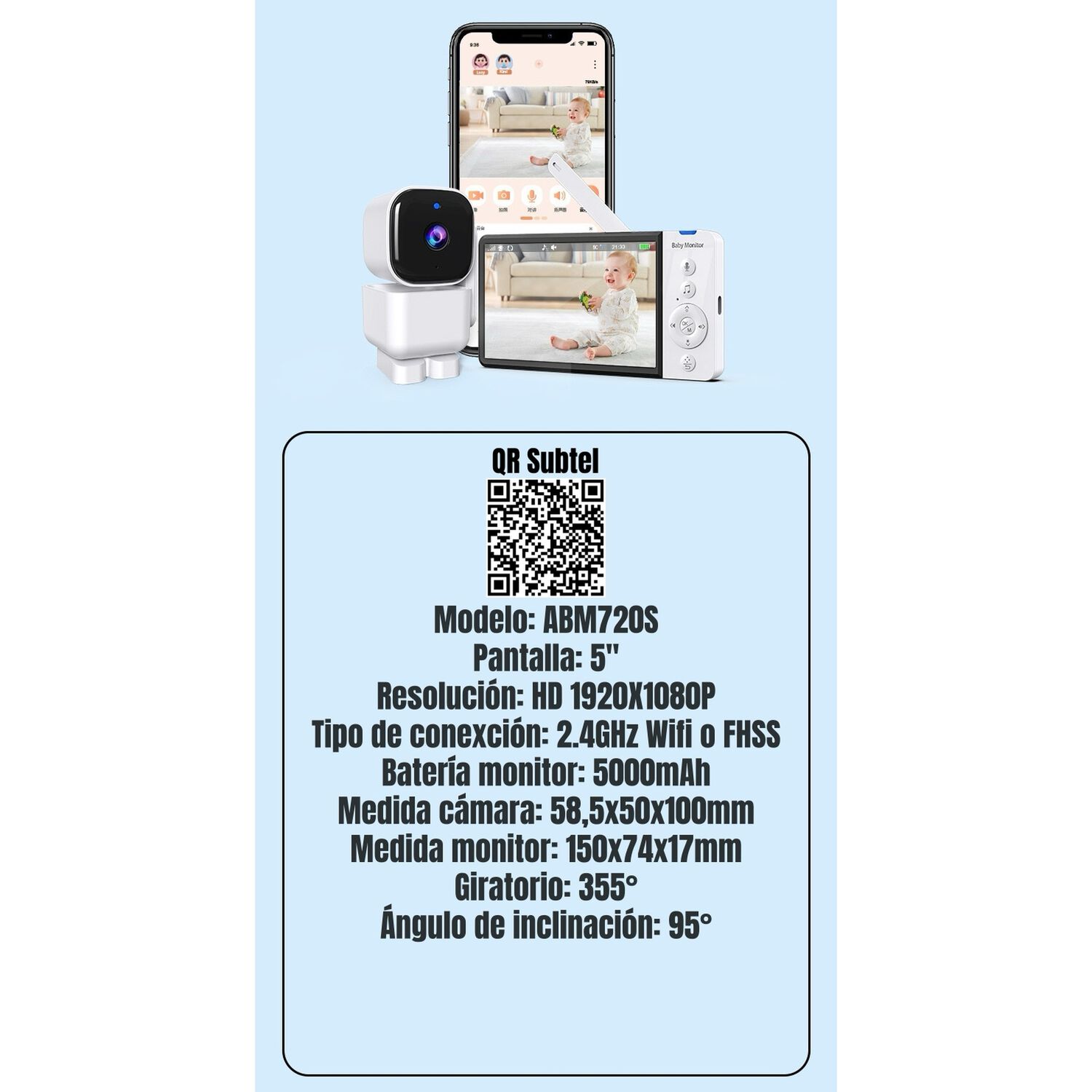 C&aacute;mara Monitor Con App Pantalla 5&Prime; 1080p Abm720s Lubabycas image number 7.0