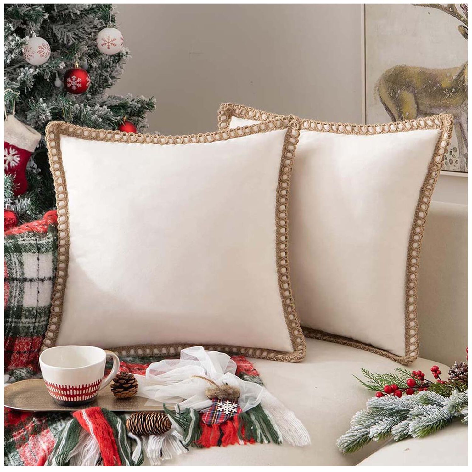 Pack De 02 Fundas De Cojin Con Detalles En Yute 45x45 Cm M01 image number 2.0