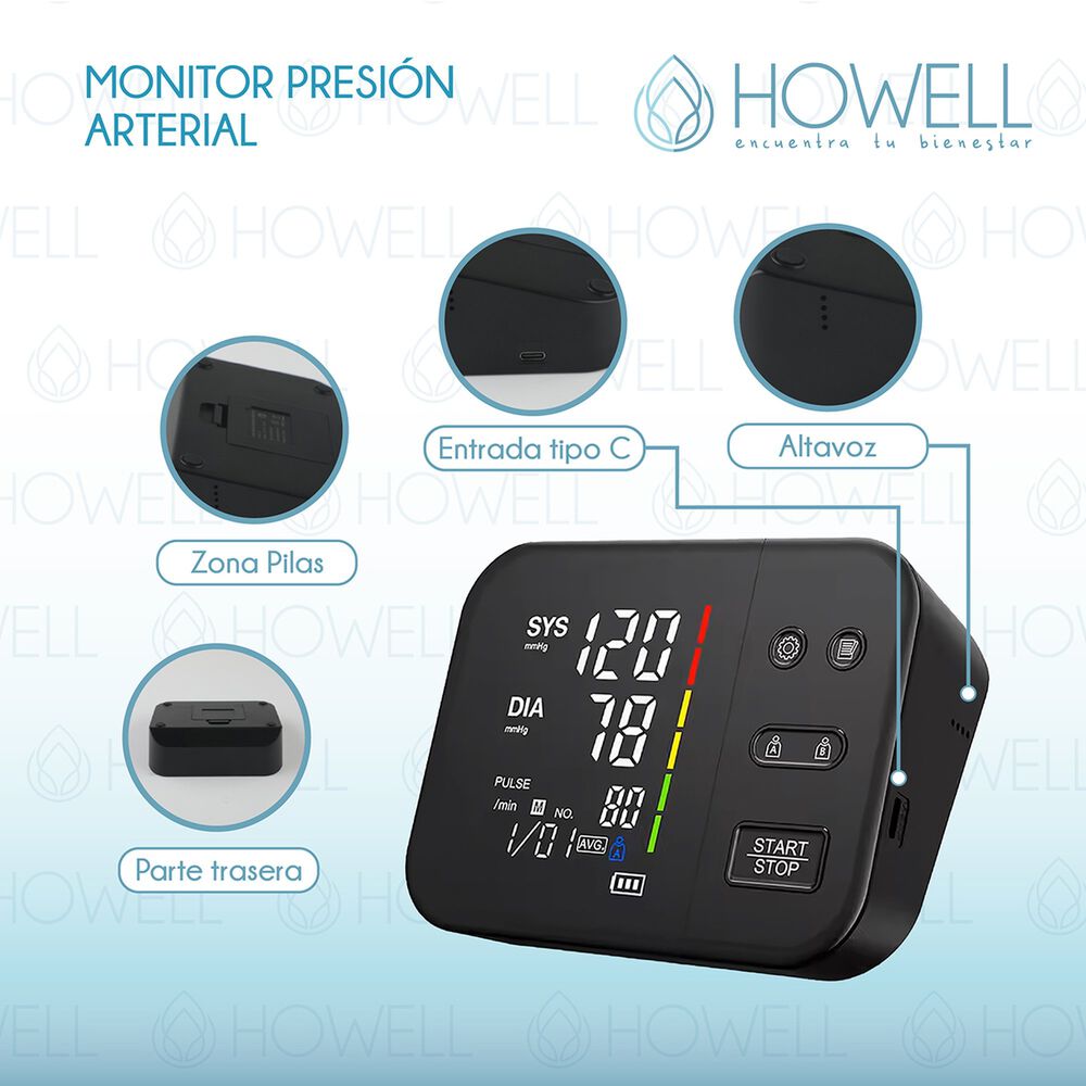 Tensi&oacute;metro V2 Toma Presi&oacute;n Digital Pro Howell Usb Bateria image number 1.0
