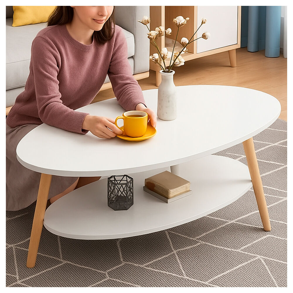 Mesa De Centro Ovalada Moderna Minimalista Con Almacenamiento image number 4.0