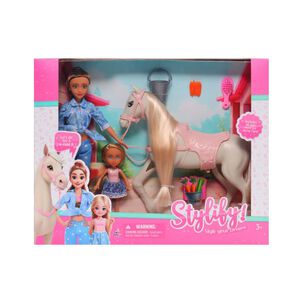 Mu&ntilde;eca Fashion 31 Cm Y Mu&ntilde;eca Beb&eacute; Con Set De Caballo Happyline