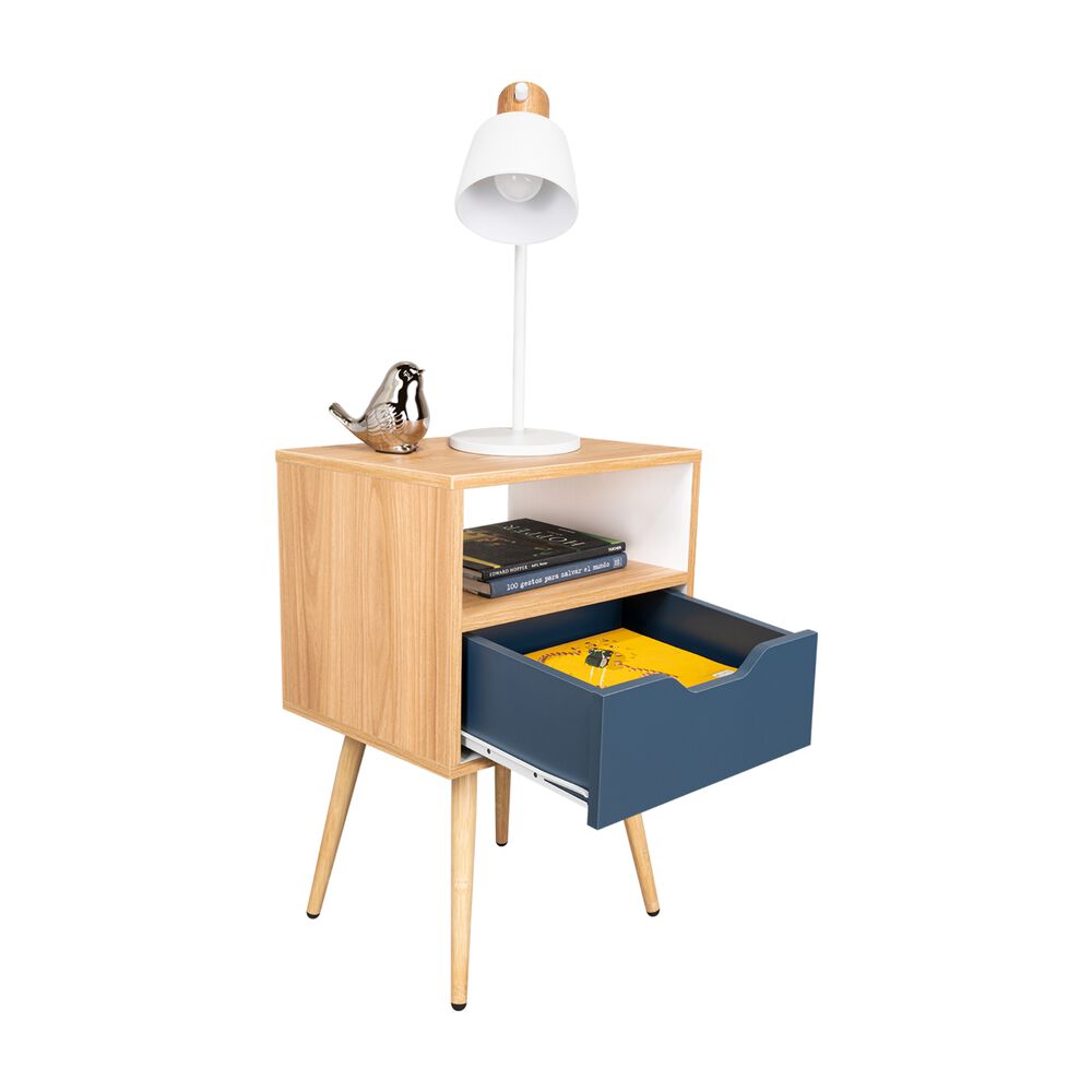 Velador Melamina 1 Cajon 63x40x35 Cm Caf&eacute; Claro Y Azul image number 3.0