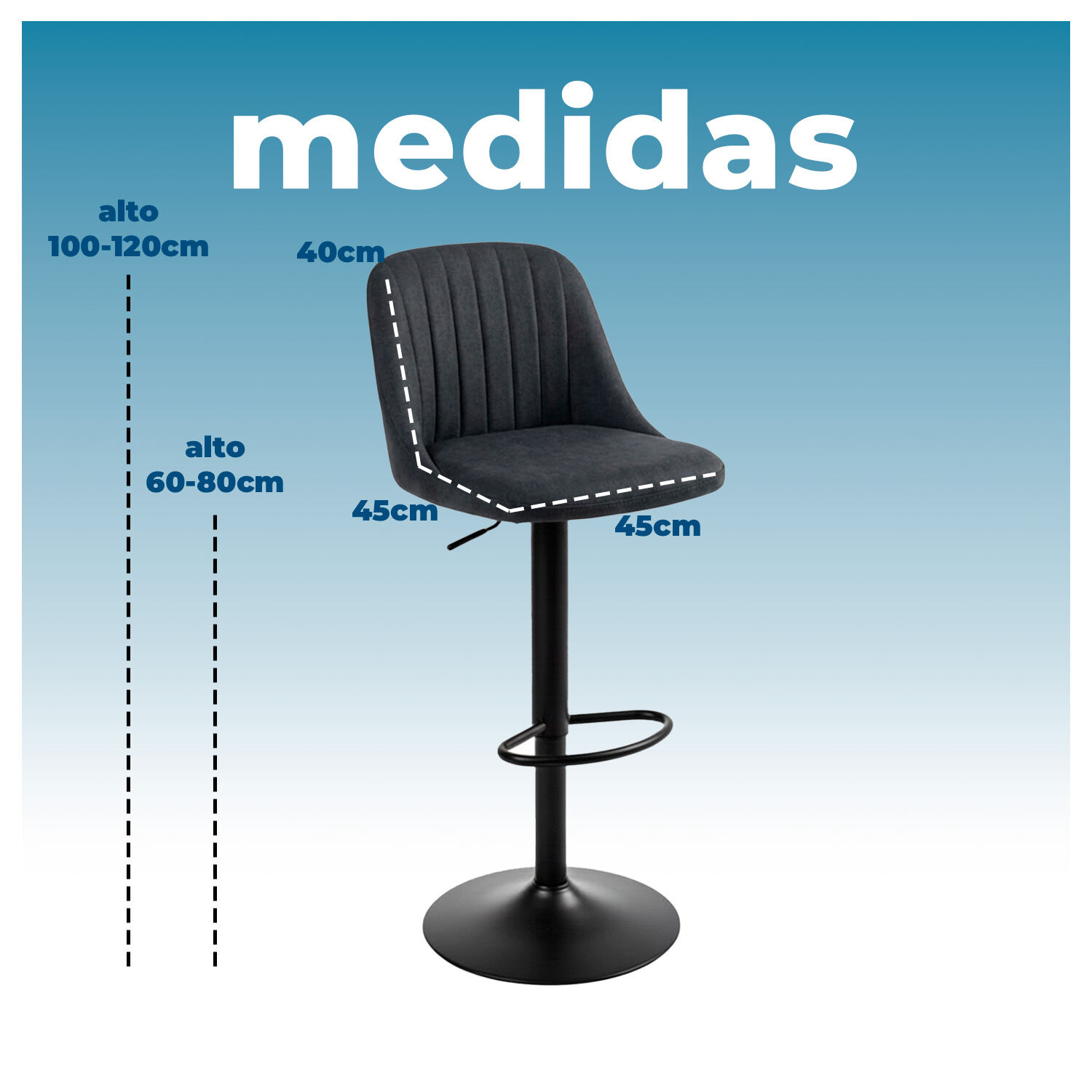 Silla De Bar Moderna Regulable Asiento Tapizado Y Base Met&aacute;lica image number 5.0