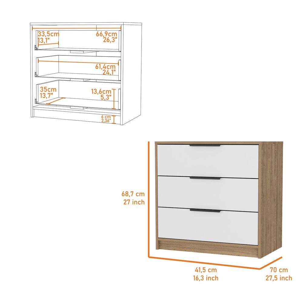 Comoda 3 Cajones Fm-001o - Cafe Oscuro Y Blanco image number 6.0