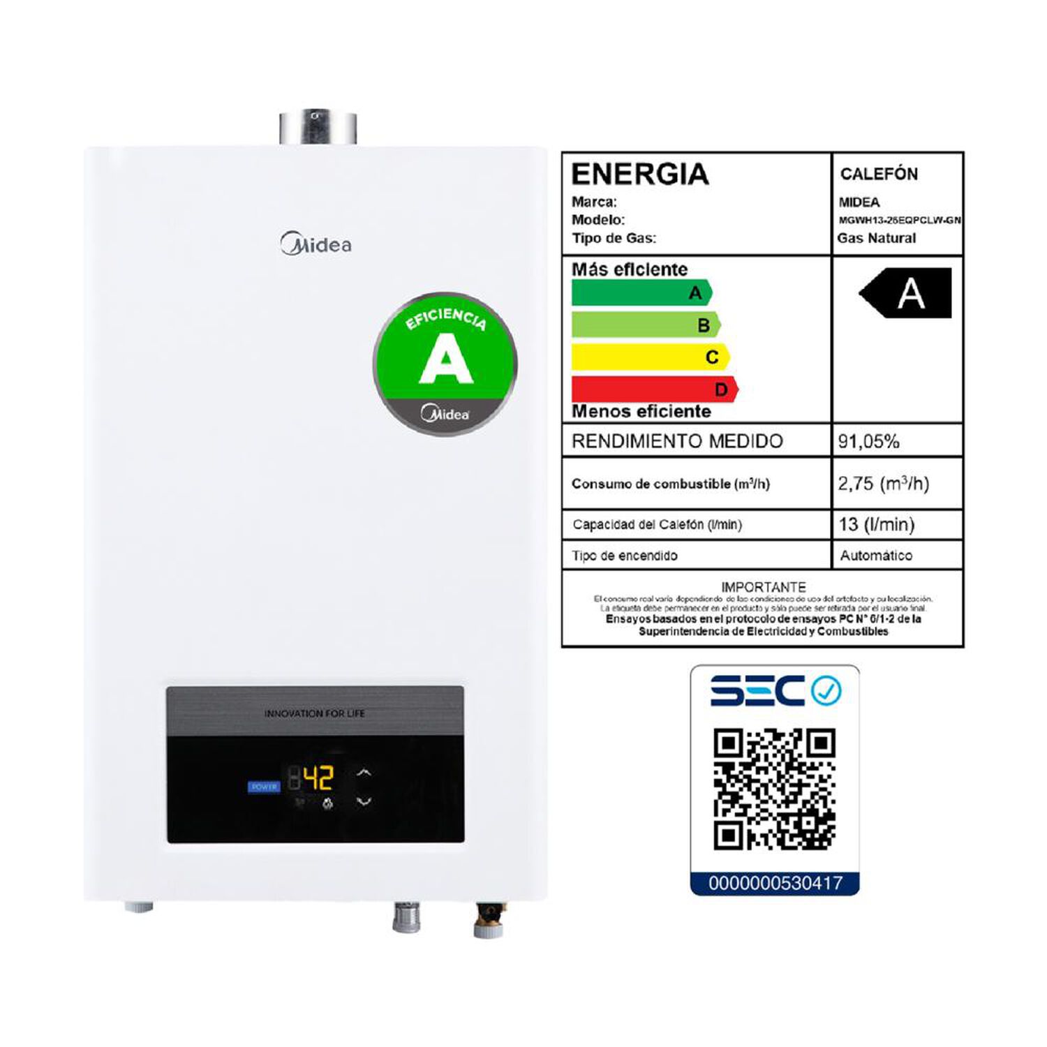 Calefont Midea  MGWH13-26EQPCLW-GN / Tiro Forzado / Gas Natural  / 13 Litros image number 8.0