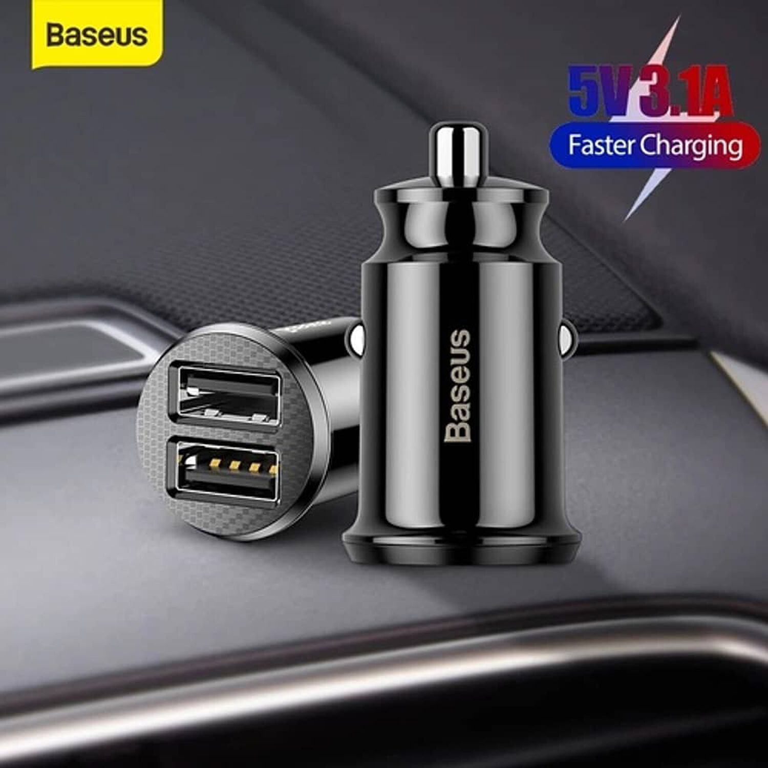 Cargador De Celular Auto 3.1 A Compatible Baseus Mini Carga Rapida 3.1 Amperes Al Encendedor Del Carro image number 1.0