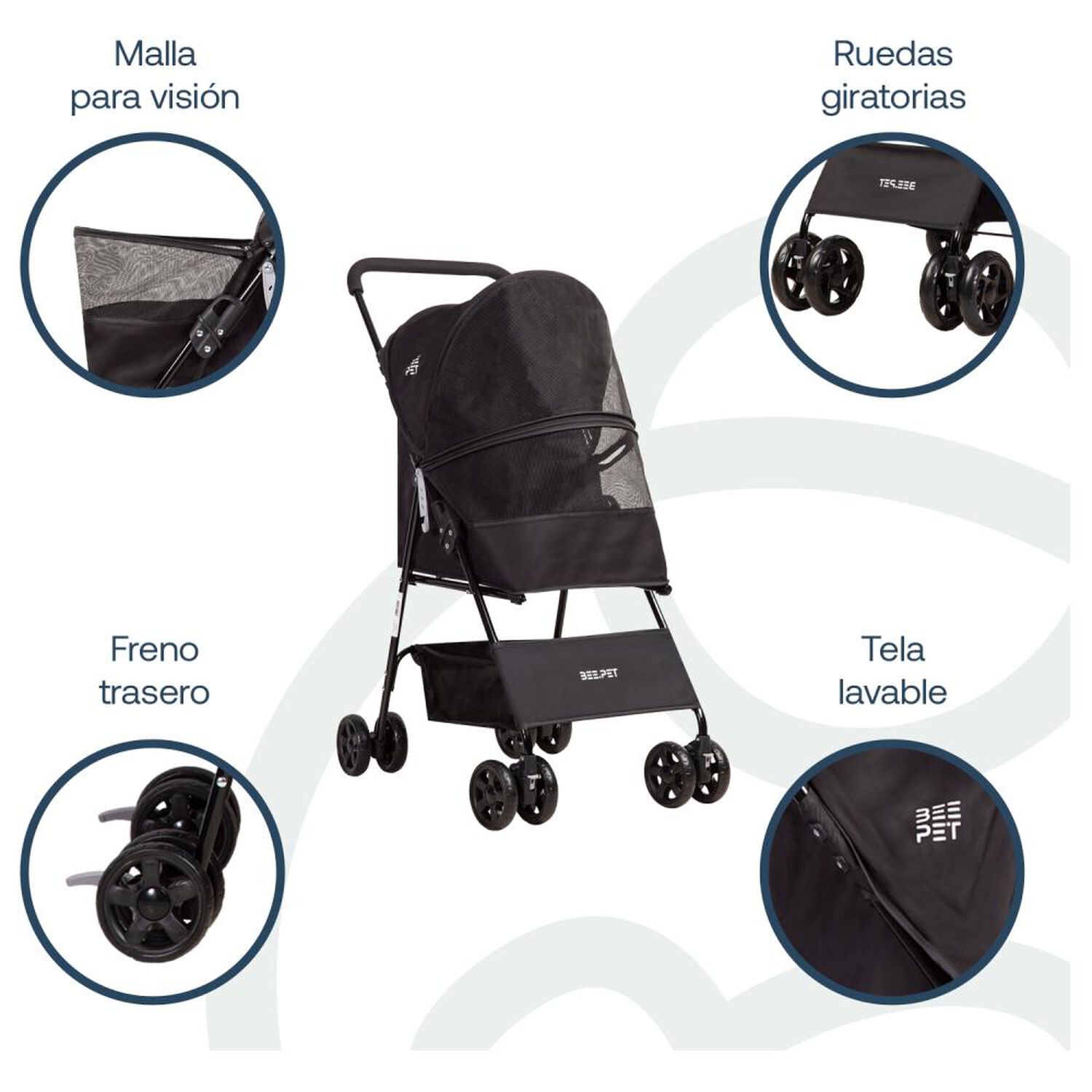 Coche Plegable de Mascota Light Negro Bebesit image number 2.0