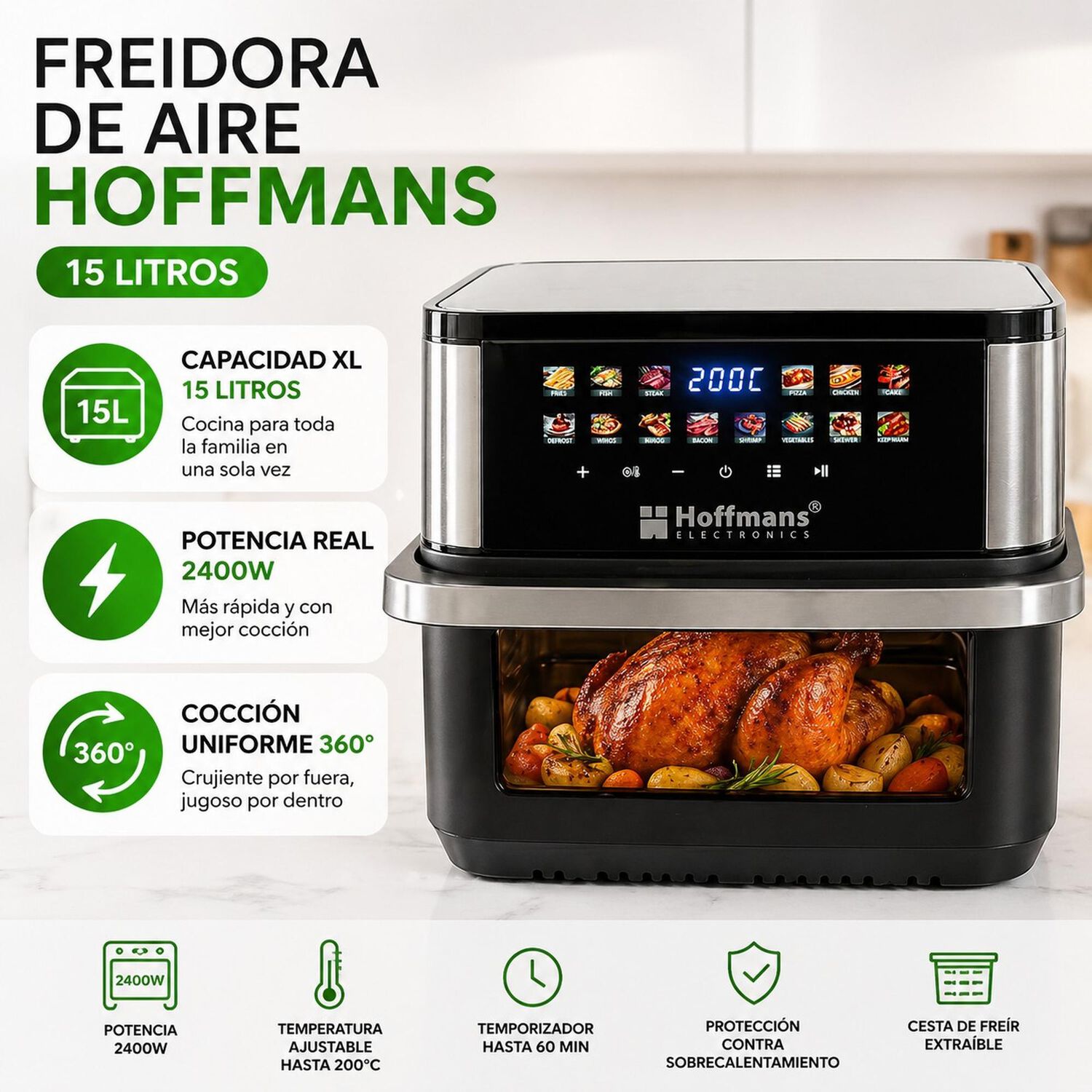 Freidora De Aire 15l Digital Horno Air Fryer Panel Digital image number 7.0