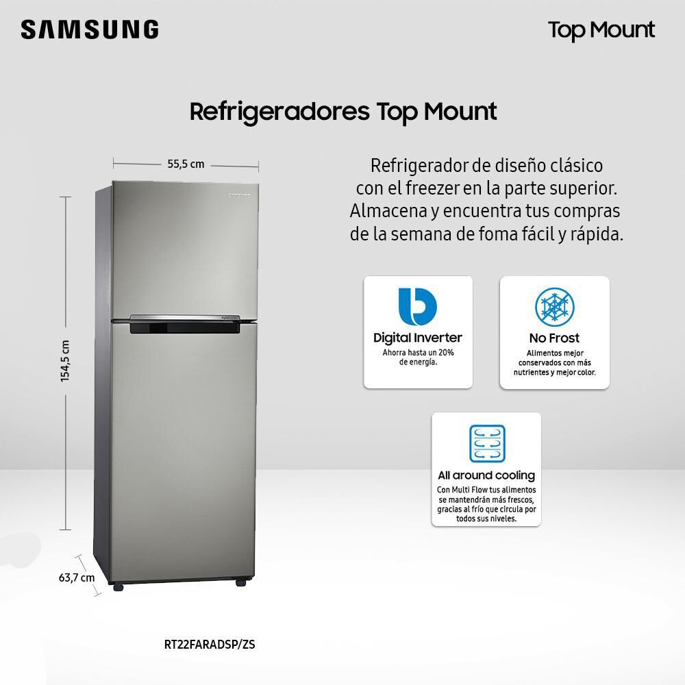 Refrigerador Top Freezer Samsung RT-22 FARADSPZS / No Frost / 234 Litros image number 8.0