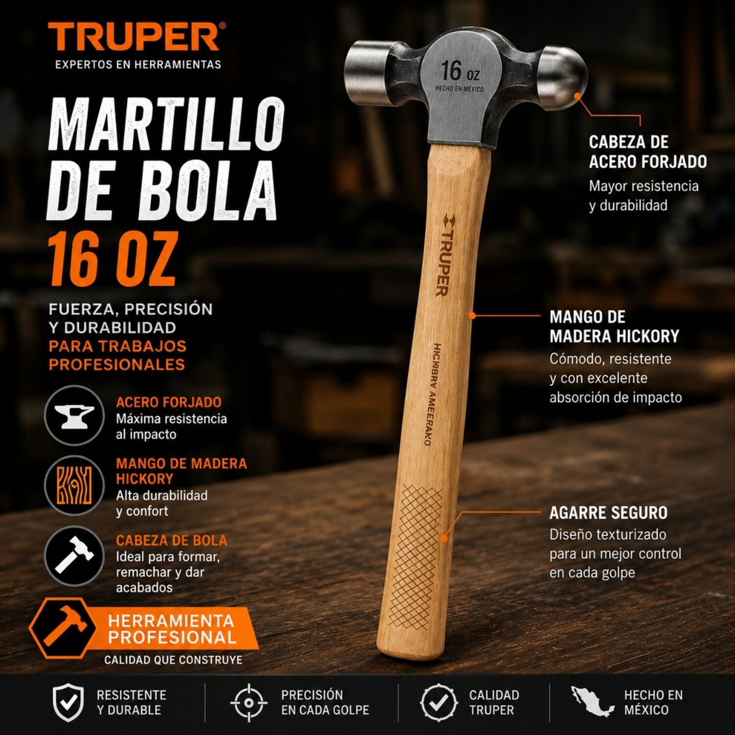 Martillo De Bola 16 Oz Truper Profesional image number 3.0