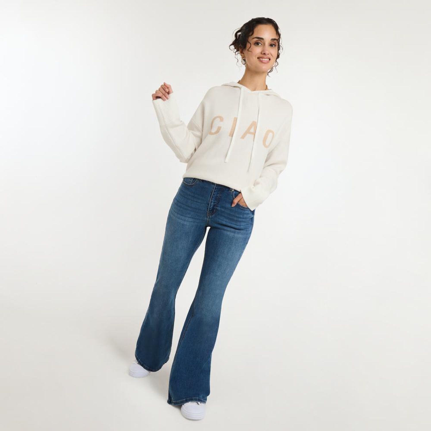 Sweater Jacquard Manga Larga Cuello Redondo Con Capucha Mujer Freedom image number 1.0