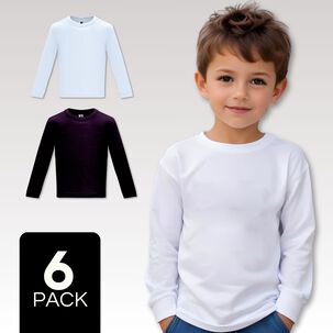 Pack 6 Camisetas Poleras Algodón Primera Capa Manga Larga Niño Negro Blanco